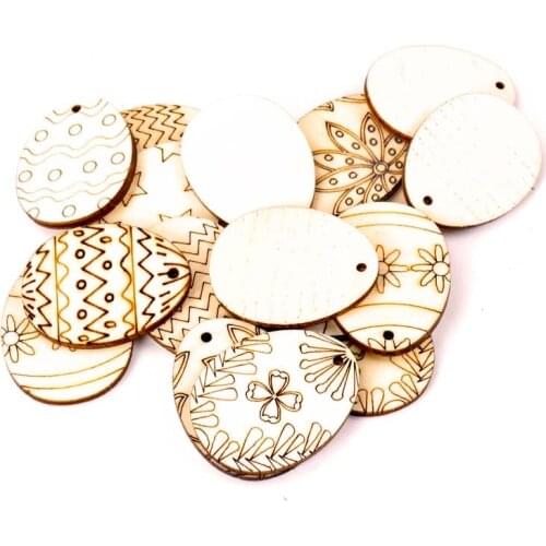 40x30mm 20Pcs Wooden Oval Easter Eggs Shape Handmade Home Decoration Hanging Ornament Accessory Painting Scrapbooking Craft DIY