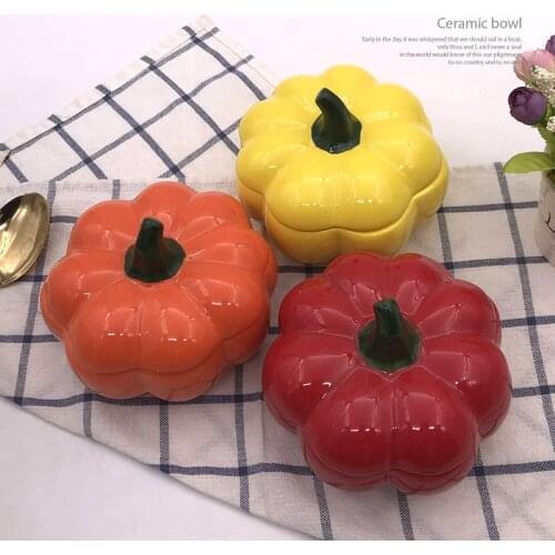 450ml Ceramic Pumpkin Bowls with Lid,Baking Pan Oven,Decor Tableware,Oven Soup Salad Bowl,Red/yellow/orange/white
