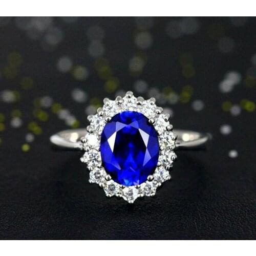 AMORUI Blue Crystal Natural Stone Women Rings Silver Color Prong Setting Copper Open Rings For Party/Wedding/Gift Drop Shipping