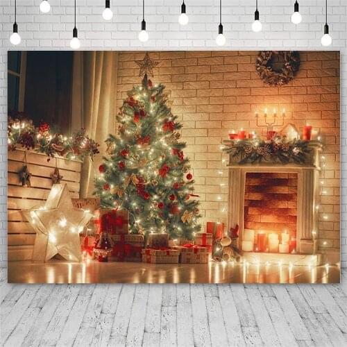 Avezano Merry Christmas Tree Winter Background Fireplace Candle Gift Star Light Decor Children Backdrops Photo Studio Photophone