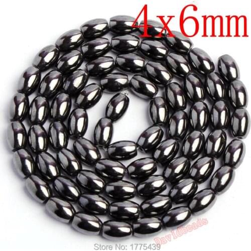 Free Shipping 4x6mm Oval Shape Hematite Stone Loose Beads Strand 15" Jewelry Making diy
