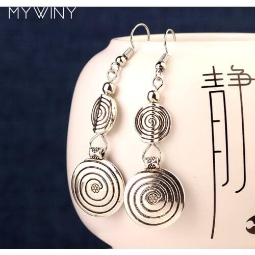 DIY vintage Tibetan style Miao metal dangle earrings ,New Chinese wind old fashioned jewelry