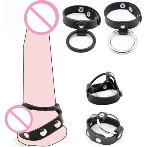Metal/Silicone Double Penis Ring Leather Scrotum Bondage Straps Cock Ring Adjustable Delay Ejaculation Sex Toys for Men Adults