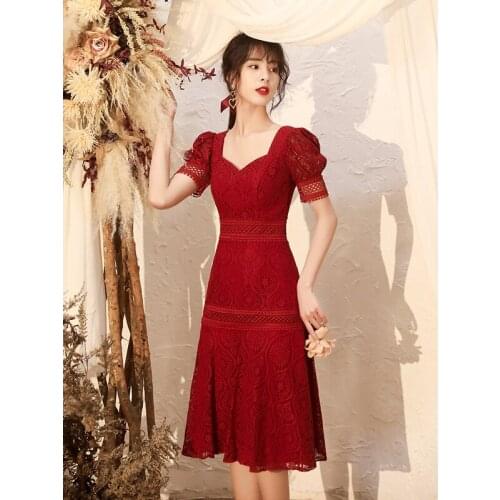 Elegant Short A-Line V-Neck Floor-Length Evening Dresses Burgundy Cut Out Short Sleeves 2021 New Design Fashion Party Gown