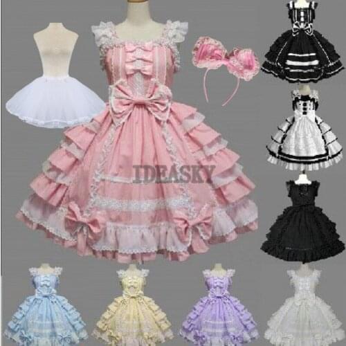 Gothic Lolita maid Dress Soft Sisiter Bow Bear Lace black Blue Pink Dress Women Princess Dress Halloween Costume for Girls