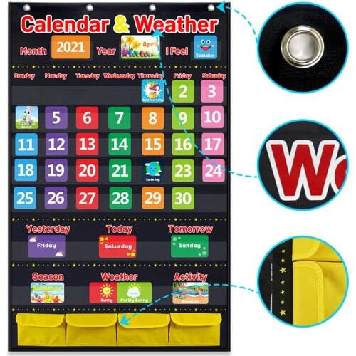 Fabric Calendar and Weather Pocket Chart Teacher Organizer Wall Hanging