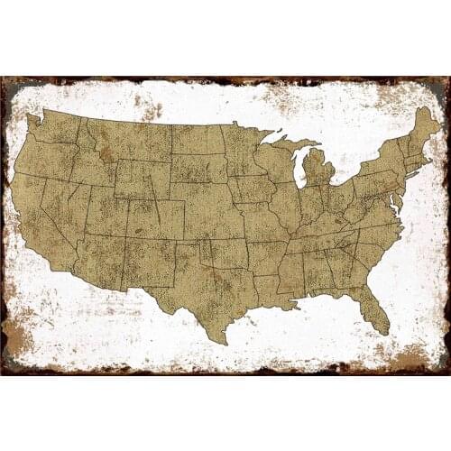 World Map and USA Map Garden Decoration Outdoor Metal Plates Metal Wall Decor Tin Sign Vintage Welcome Sign in Home Decor Garage