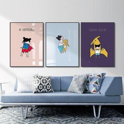 Modern Cartoon Family Father Daughter Mother Picture Wall Art Canvas Painting Posters Prints for Bedroom Home Living room Decor