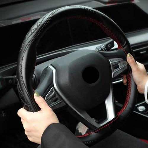 Leather Car Steering Wheel Cover Four Seasons Universal Non-Slip Steering Case Wheel Cover Steering-Wheel Interior Accessories