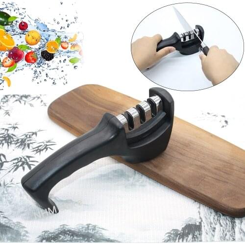 Kitchen Tools Knife Sharpener Household Multifunctional 3 Stage Stainless Steel Carbide Diamond Ceramic Knife Sharpening Stone