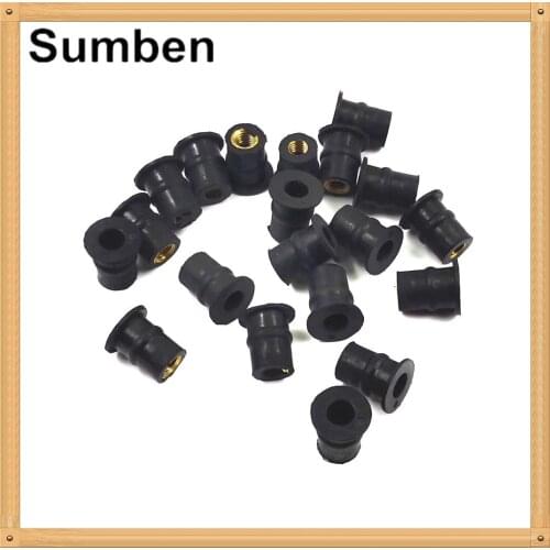 20Pcs 5mm M5 Rubber Metric Motorcycle Windshield Well Nut Wellnuts Brass NUTS for Car Scooter Auto Windscreens Fairings Cowls