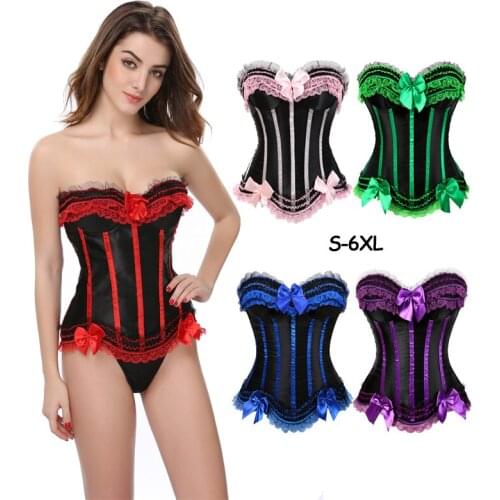 Fashion Women Sexy Lingerie Zipper Corset Lace Up Shapewear Gothic Overbust Waistband Striped Bustiers Corsets Body Shaper S-6XL
