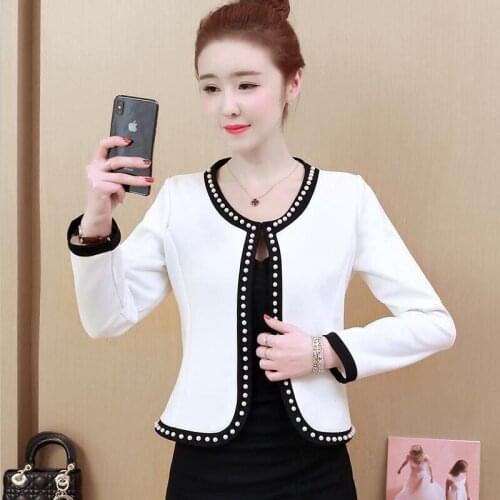Big Size Suit Women Jacket New 2021 Beaded Small Suits Womens Short Slim Womens Coats Spring Autumn Coat Female Jacket