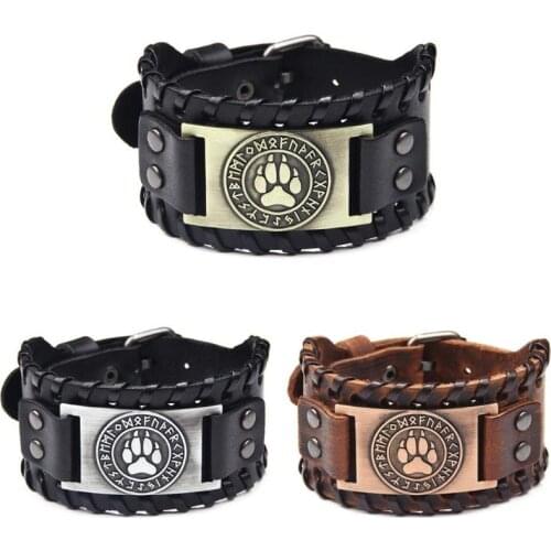 Fashion Punk Men Weave Bangle Wide Leather Adjustable Wolf Claw Bracelets Dropshipping
