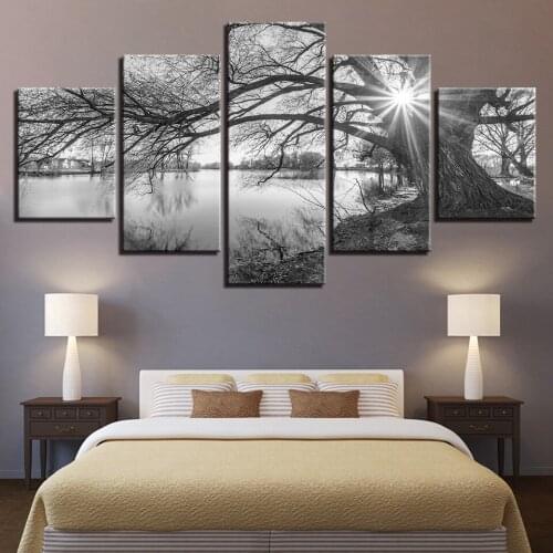 5pcs Diamond Painting 5D Full Square/Round Drill Scenery Landscape Trees Lakeside Black White Embroidery Cross Stitch DIY