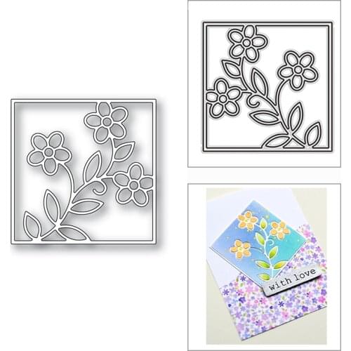 New 2021 Plum Blossoms Square Frame Metal Cutting Dies for DIY Scrapbooking and Card Making Decorative Embossing Craft No Stamps