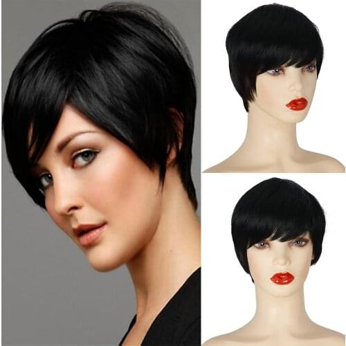 Azqueen Short Straight Hair Age reduction Wig Peruvian Remy Hair Full Wigs For Black Women Color With Bangs Wig