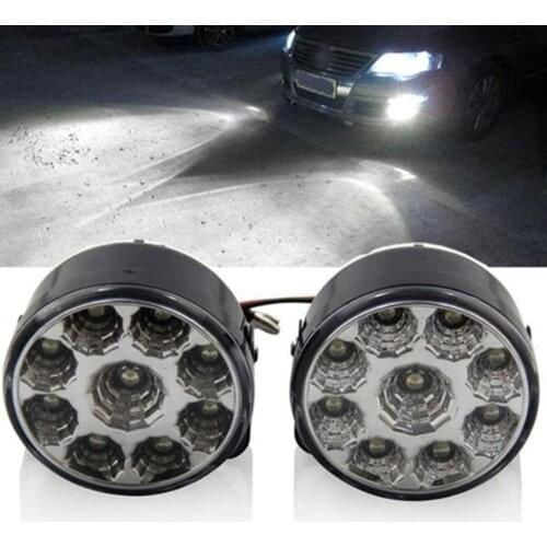 2PCS 9 LED Ultra Long Life DRL Head Front Round Fog Tail Light Car Super Bright Head Lamp Daytime Running Light Car Accessories