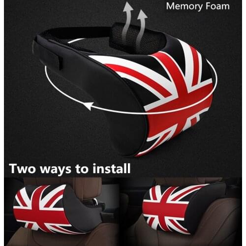 Checker headrest cushion with strap driving front seat Memory Foam pillow pain relief union jack car accessories cute