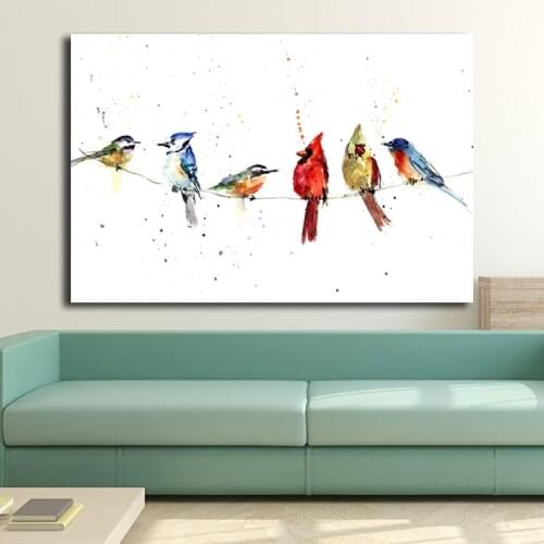 Birds On A Wire Minimalist Watercolor Art Canvas Poster Painting Wall Picture Print Modern Home Bedroom Decoration Accessories