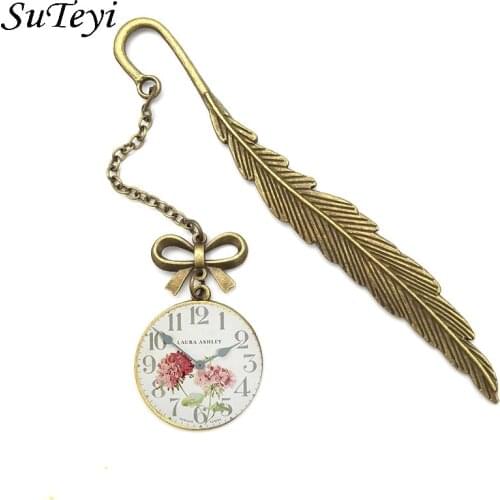 Suteyi Simple Clock Metal Bookmarks Vintage Retro Flower Pattern Book Marker Paper Clips For Girl Children Accessories Gift