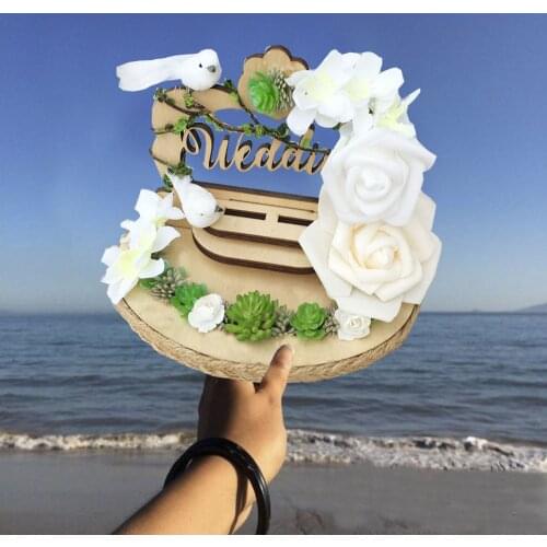 Wedding Party decoration Forest Theme Marriage Rustic wood Custom name Bride Groom ring box with white pink purple blue flowers