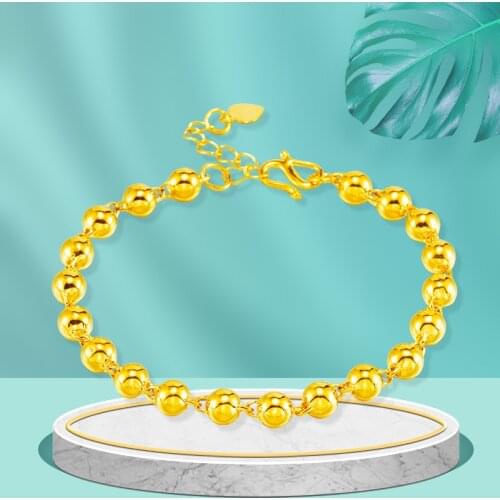 Vintage 24K gold beads Chain Bracelet For Women golden round Pendant Bracelet pulseras mujer Girls friends wedding Jewelry
