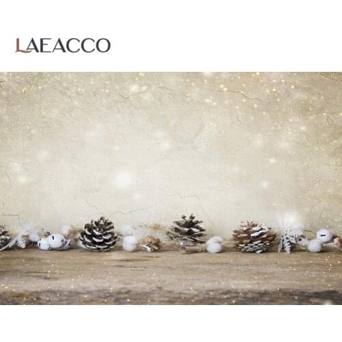 Vinyl Wall Background For Photography Cement Wall Winter Christmas Festivals Gold Dots Pine Cone Party Doll Child Photo Backdrop