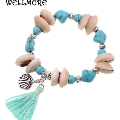 WELLMORE 8MM natural stone beads bracelets shell beaded bracelets for women Bohemian bracelet drop shipping wholesale