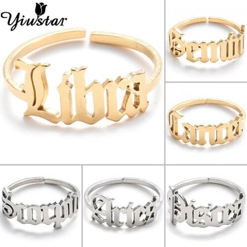 Yiustar Trendy 12 Constellation Ring Zodiac Vintage Valentines Day Gifts for Women Adjustable Rings Classic Tiny Jewelry Copper