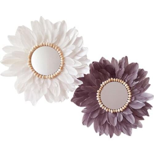 Nordic Style Feather Mirror Wall Decoration Acrylic Makeup Mirror Conch Flower Shaped Wall Hanging Mirror Ornament For Bedroom