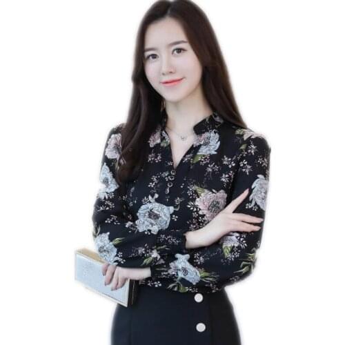 2019Blouse Shirt Womens Korean Style Fashion Clothing Spring Print Floral Women Tops Blouses Female Chiffon Stylish BlouseQ1205