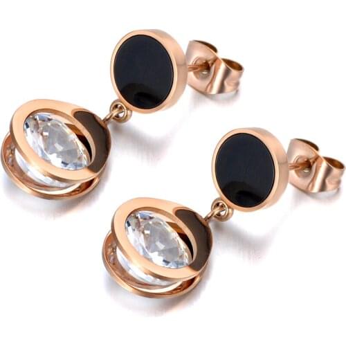 Trendy Titanium Stainless Steel Black Acrylic Geometric Earrings For Women Bohemia Cubic Zirconia Beach Jewelry E20055