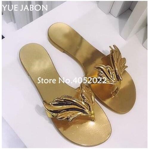 High Quality Top Design slipper sandals women leaf slides flip-flops flats angel wing women slippers Beach summer Shoes Slides
