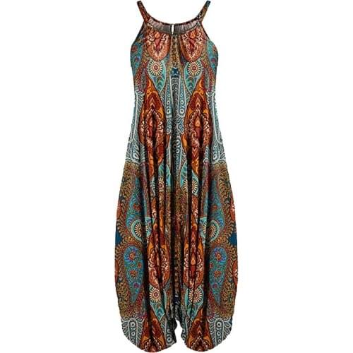 Women Teal & Orange Racerback Sleeveless Harem Jumpsuit Summer Paisley Spaghetti Straps Vintage Overall Jumpsuit for Women