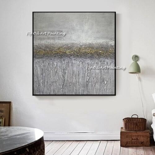 Handmade Gold Gray Heavy Textured Thick Abstract Simple 100% Hand-painted Modern Wall Decoration Unframed Art Pieces Artwork