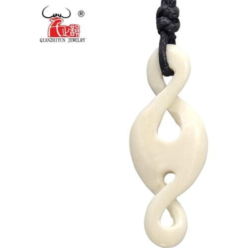 GX067 New Zealand Maori Twisted pendant Primitive tribes Choker Handmade Carved Infinity necklace yak bone jewelry necklaces