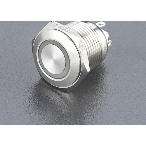 16mm waterproof illuminated switch metal push button switch flat round momentary 1NO