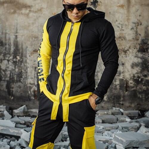 2021 Fashion Men Sets Sportswear Suit Brand Patchwork Zipper Sweatshirt +Sweatpants Mens Clothing 2 Pieces Sets Slim Tracksuit
