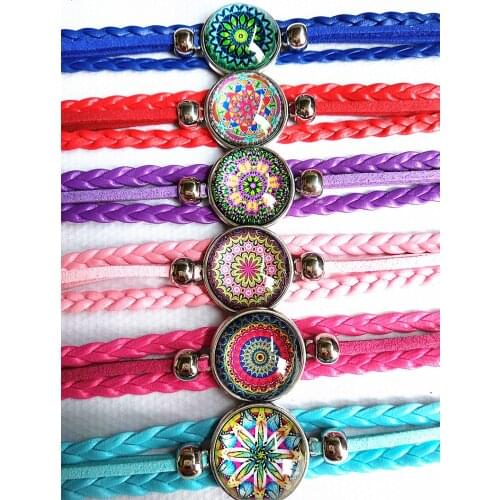 24pcs/lot New design Indian glass bracelets Mandala Flower Art Glass Round Dome bracelet Zen Vintage bangle hand chain wholesale
