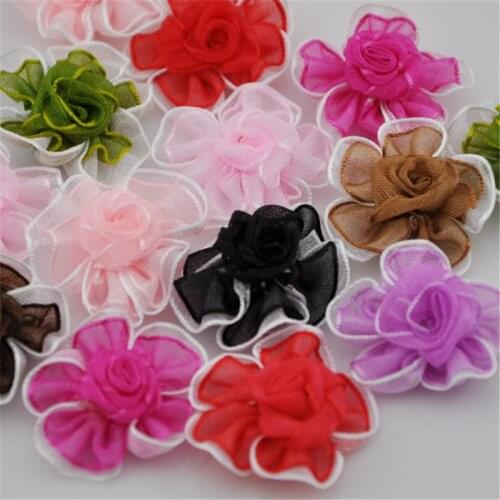 25MM 20Pcs Mix Color Flowers Organza Ribbon Flowers DIY sewing/ Appliques A079