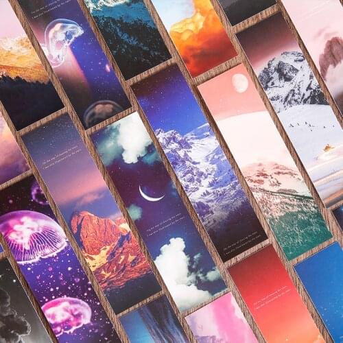 30PCS/Set Chasing The Stars Paper Ins Style Bookmarks Mountain Starry Night Sea Card Book Page Marker Birthday Gifts For Friends