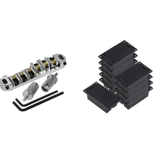 5 Pcs Chrome Metal Plated Roller Saddle Tune-O-Matic Bridge & 10 Pcs Guitar Bass 9V Battery Holder