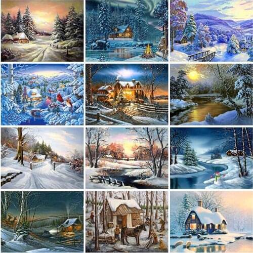 5D DIY Diamond Painting Snow Scenery Cross Stitch Kit Full Square Drill Embroidery Mosaic Art Wall Gift Home Decor