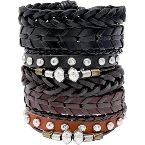 6Pcs/Set New Retro Woven Cowhide Bracelet Diy Creative 6-piece Combination Leather Bracelet