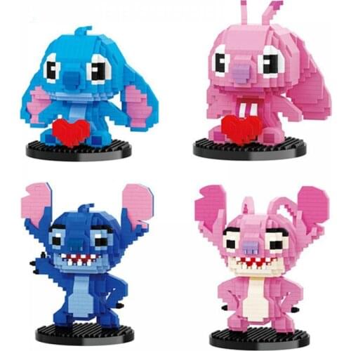 674Pcs+ Cartoon 3D Model Angel Micro Building Blocks Stitch Lilo Assembled Diamond Mini Bricks Figures for Children