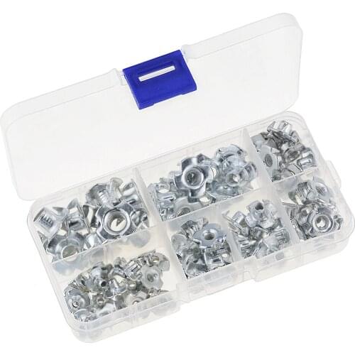 80pcs/box M3 M4 M5 M6 M8 Zinc Plated Four Claws Nut Speaker Nut T-nut Blind Pronged Tee Nut Furniture Hardware