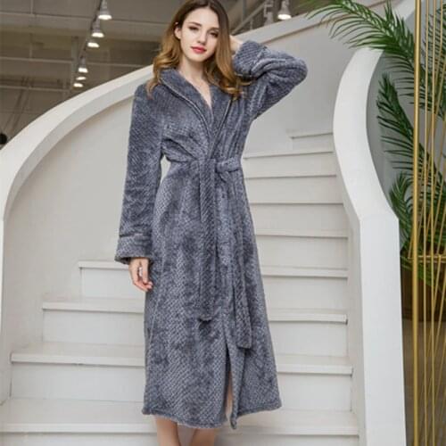 Velvet Bath Robe Sleepshirts Plus Size thick Long Flannel Robes Bathrobe Women Warm Winter Kimono Lingerie Sexy homewear white
