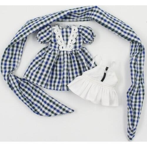 DBS blyth doll clothes to check skirt with white smaller dress it suitable for 1/6 bjd joint body icy, jecci five