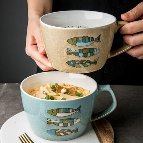 Big Belly Ceramics Coffee Cup Tuba Breakfast Oats Milk Cup Big Capacity Big Mouth Mug Lovely Cartoon Cappuccino Art Coffee Mug